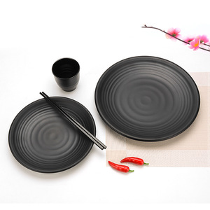 A5 <b>melamine</b> black frosted round <b>plate</b>, Japanese and Korean style imitation porcelain barbecue <b>plate</b>, plastic cold dish <b>plate</b>, - Product Image 2