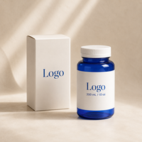 Vente en gros de flacons en verre bleu pour vitamines de 100 ml, 150 ml, 200 ml, 300 ml, 400 ml, contenants vides pour comprimés et capsules avec couvercle à vis, logo personnalisé