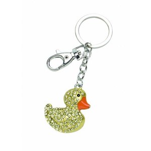 Portachiavi a Forma di Anatra in Cristallo con Strass e Chiusura in Argento per Borse o Chiavi - Product Image 1