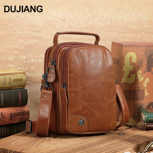 Sac bandoulière en cuir véritable Dujiang pour homme, marron, tendance, usage quotidien - Product Image 2