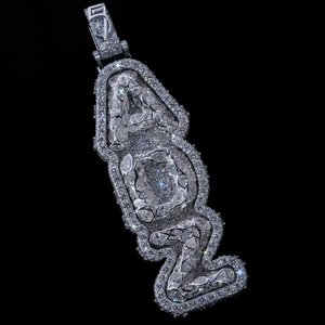 Pendentif vertical 3D en lettres, testé au diamant, moissanite VVS, personnalisé, en argent 925, style hip-hop, serti de pierres, bijoux pour homme - Product Image 1
