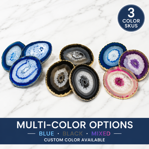 Natural <strong>Agate</strong> Stone <strong>Coaster</strong> Set with Gold Trim Black Blue Geode Slice <strong>Coaster</strong> for Home Decor, Bar &amp; Wedding Gift Wholesale OEM - Product Image 4