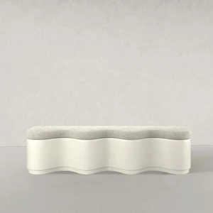 Otomana Nórdica de Tela Blanca, Terciopelo de Calidad, para Dormitorio o Sala de Estar, con Espacio de Almacenamiento - Product Image 1