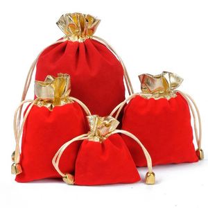 Bolsa de terciopelo rojo al por mayor en stock para joyería, bolsa con cordón para cuentas, embalaje de joyas - Product Image 6
