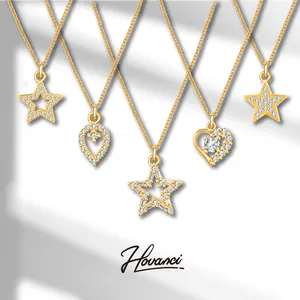 HOVANCI精致心形星星系列饰品18k镀金不锈钢锆石幸运星心形吊坠项链