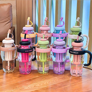 Mùa hè xách tay nhựa rơm cup với công suất lớn xử lý New trực tiếp uống đồ dùng cho cắm trại - Product Image 1