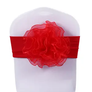 red big flower spandex tie back chair sash