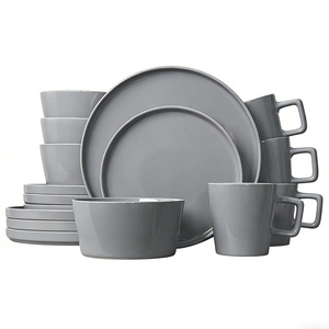 Juego de Vajilla Gris de Diseño Nórdico, Vajilla de Cerámica Minimalista con Platos, Tazones y Tazas para Restaurante - Product Image 1