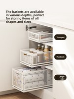 Organisateur de placard de cuisine pliable et empilable avec panier coulissant pour épices et bouteilles