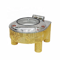 Chauffe-Plat Rond Hydraulique 6,0 L en Acier Inoxydable Cannelé avec Couvercle pour Buffet, Idéal Hôtels, Restaurants et Traiteurs