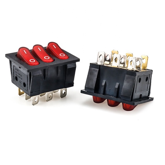 Rocker Switch With Light Switch Kcd9 Triple Power Switch Nylon 9-pin 2 Gears 250v 16a
