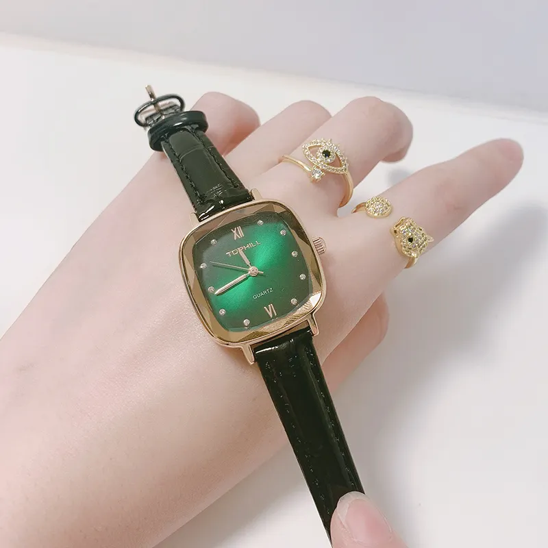 한국어 새로운 Arriver 유행 숙녀 가죽 밴드 손목 시계 블링 스퀘어 쿼츠 시계 럭셔리 여성 Reloj Bling