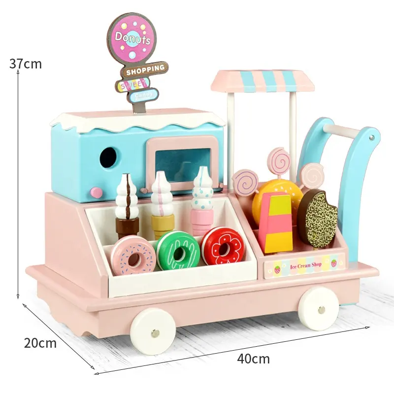 幼児ウォーカーのための木製ミニショッピングアイスクリームセットメーカープルプッシュカートおもちゃのふり