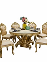 Ensemble table et chaises de salle à manger en marbre sculpté de style européen avec fonction mobile pour usage en restaurant TR05