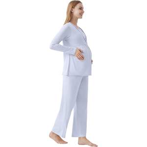 Conjunto de Pijama de Maternidad Personalizado de 2 Piezas, Ropa de Dormir de Bambú y Viscosa para Lactancia, Pijamas de Embarazo para Mujer, Tallas S a XXL - Product Image 6