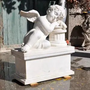 Uniquely Designed Marble Tombstone And Monuments Marble Statues Hand Carved Child Angel Marble Sculpture For Sale