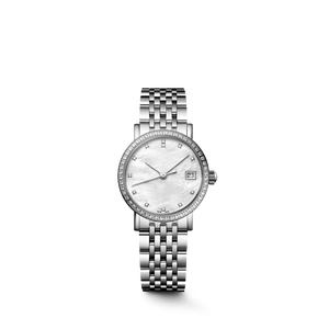 Reloj de Vestir Elegante para Mujer con Bisel de Diamantes, Esfera de Nácar, Ventana de Fecha, Brazalete de Acero Inoxidable, Movimiento de Cuarzo de Precisión Longinesing - Product Image 1