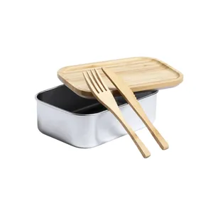 Lonchera de bambú y acero, merchandising sostenible - Product Image 2