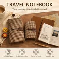 Carnet de voyage personnalisé en tissu tweed vintage à carreaux avec sangle en cuir PU rechargeable – Idée cadeau