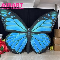 Ailes de papillon bleues gonflables de décoration d'activité de grande taille de 3m de large, ballon gonflable d'ailes de papillon