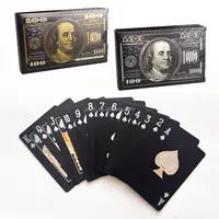 क्लासिक काले डॉलर डिजाइन सोने पोकर कार्ड प्लास्टिक पालतू 999.9 सोने की पन्नी कस्टम डिजाइन काले डॉलर ताश खेल
