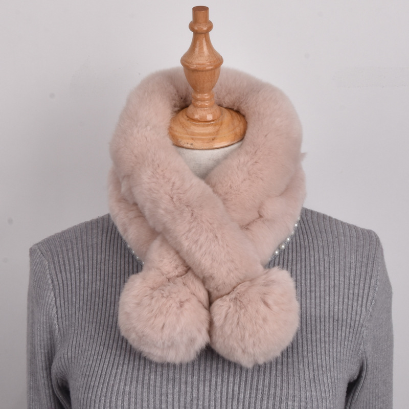 Вязаная Шаль из меха кролика Рекс шарф из меха кролика шарф с двумя шариками