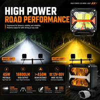 Luz LED Cuadrada Universal de 90W 12V 24V para Motocicleta, Foco Auxiliar Antiniebla de 3 Pulgadas para Todoterreno 4X4 DRL Ámbar Blanco