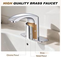 Robinet de lavabo moderne commercial sans contact en laiton brossé, monotrou, économie d'eau, avec mitigeur à poignée unique et cartouche céramique 5
