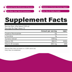 Creatina en Polvo Glow con Extracto de Cúrcuma, L-Carnitina, Vitamina D, <span class=keywords><strong>Complejo</strong></span> <span class=keywords><strong>B</strong></span>, Fabricación de Marca Privada OEM, COA, Certificado Orgánico - Product Image 2
