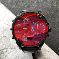 Montre Homme de Course Urbaine Industrielle Géante avec Cadran Multiple, Aiguilles Lumineuses Cyan, Lunette Décorée à Vis et Plusieurs Couronnes