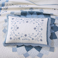 Nouvel ensemble de couvre-lit matelassé brodé à la machine de style nordique à motifs de plantes et de fleurs, doux et absorbant l'humidité
