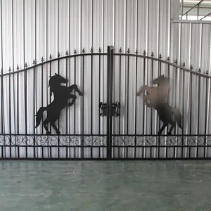 Cavalo forjado ferro portão segurança porta projetos 20Ft SuiHe quintal ferro forjado portão