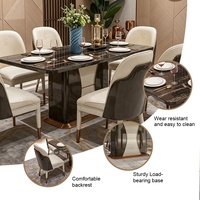 Ensemble de table à manger en marbre noir de luxe avec six chaises en cuir crème pour villa, restaurant, mobilier, solution complète pour toute la maison