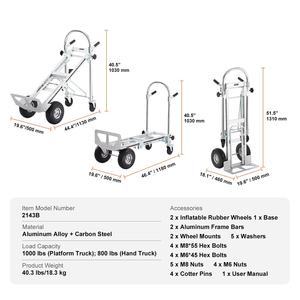 3 in 1 Aluminum Frame Steel Handle Four <strong>Wheels</strong> Folding Harbor Freight Hand Truck <strong>Trolley</strong> - Product Image 2