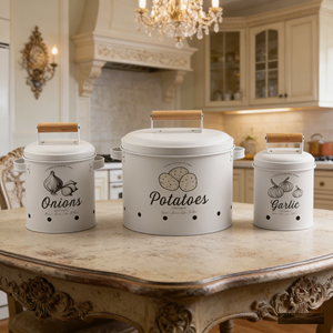 Contenedor Metálico para Almacenamiento con 3 Recipientes para Cebolla, Ajo y Patata - Product Image 1
