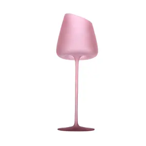 500毫升斜角凹底喷砂创意法国火烈鸟高脚杯马卡龙家用粉色酒杯