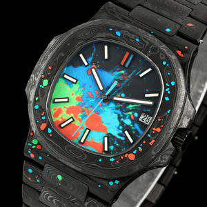 Montre de luxe automatique unisexe 2026 en fibre de carbone marbrée haut de gamme avec cadran éclaboussures de peinture vibrantes et date automatique – Nouveauté promotionnelle - Product Image 2