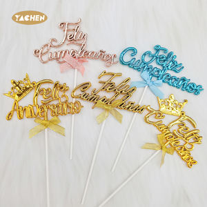 YACHEN <strong>Gold</strong> Cake Decorations Plastic PP Feliz Cumpleanos <strong>Spanish</strong> Happy Birthday Cake Topper Party Baking Decoration Supplies - Product Image 1