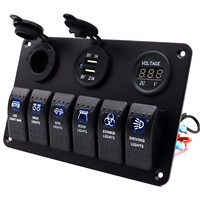 Panneau de commutation à bascule marin 6 interrupteurs étanche 12 volts, panneau de commutation à bascule pour bateau 12V 24V avec éclairage LED bleu pour bateau, voiture, camping-car, UTV