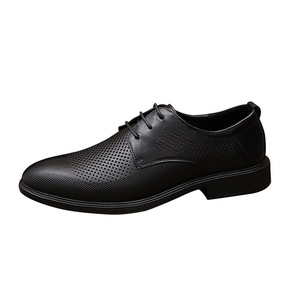 Chaussures habillées d'été pour hommes en cuir véritable, style Oxford, à bout rond, à lacets, respirantes, pour le bureau et la carrière, semelle extérieure en caoutchouc noir massif, en peau de porc - Product Image 4