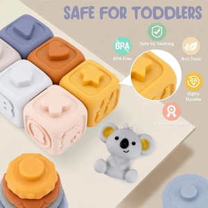 Jouet d'empilage pour bébé Jinying 2 en 1, jouets sensoriels Montessori avec blocs d'empilage doux - Product Image 3