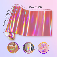 Vinyle auto-adhésif holographique rose Durable de 12in * 2.95ft pour bricolage artisanat Scrapbooks boîte-cadeau emballage et décalcomanies de voiture