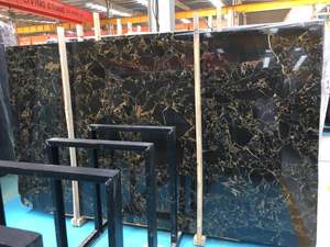 Polissage brillant Athènes Italie Portoro noir fleur dorée dalle de marbre pour dessus de vanité de salle de bain avec évier - Product Image 4