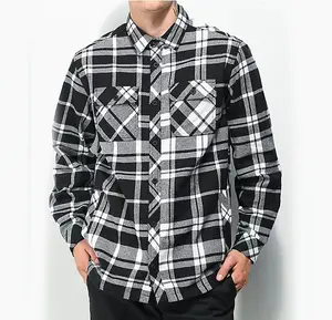 Men Causal Check Pattern Turn-down Collar Flannel Plaid Long Sleeve Shirt