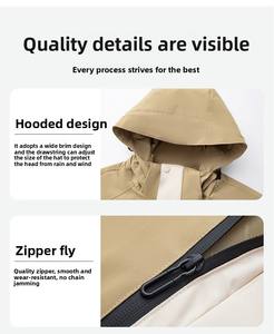 Vestes d'assaut unisexes en polyester enduit PU, coupe-vent et imperméables, avec logo personnalisé, fermeture éclair et capuche, pour hommes, vente en gros - Product Image 5