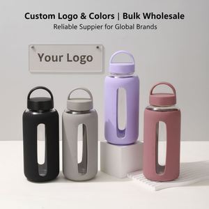 800ml Eco-Friendly Glass Water <b>Bottle</b> with Silicone Sleeve Non-Slip Reusable Drinking Flask for Gym Sport Outdoor Travel Use - Product Image 2