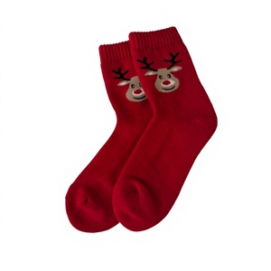 Wholesale Red Christmas Reindeer Print Crew <b>Socks</b> <b>Women</b> <b>Thick</b> Warm Knitted Winter Daily Wear Made In Mongolia - Product Image 2