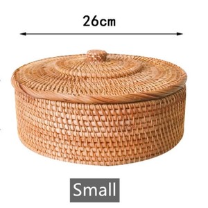 Sustainable Rattan Round <b>Storage</b> Box with Cover Handcrafted Woven Basket for Restaurant Table and Hotel Service - Product Image 4