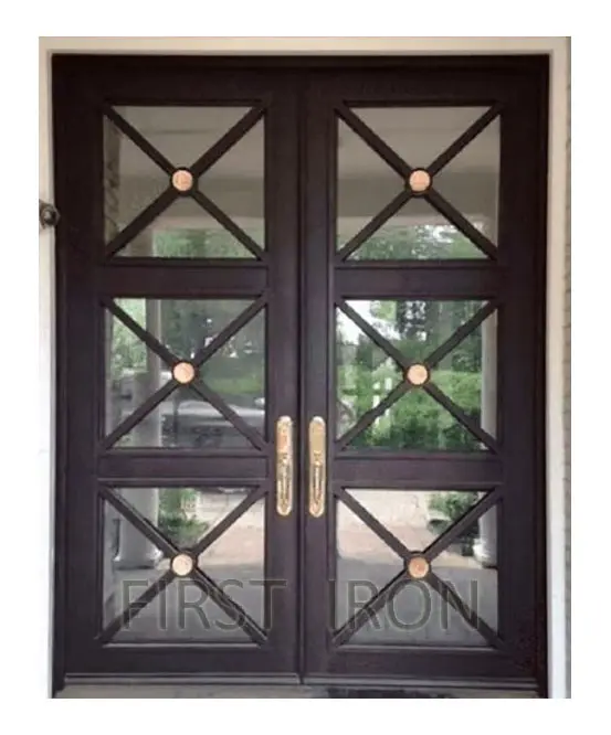 Custom rectangle wrought iron front door with openable glass windows