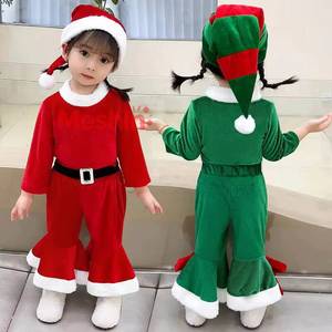 MS 2026 Nouvelle Collection Ensemble Patte d'Éléphant pour Enfants, Tenue de Noël Thème Père Noël avec Chapeau pour Filles - Product Image 2
